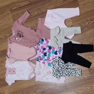 10 piece baby girl 0-3M clothing lot NWOT Tahari rose gold onesies leggings cute